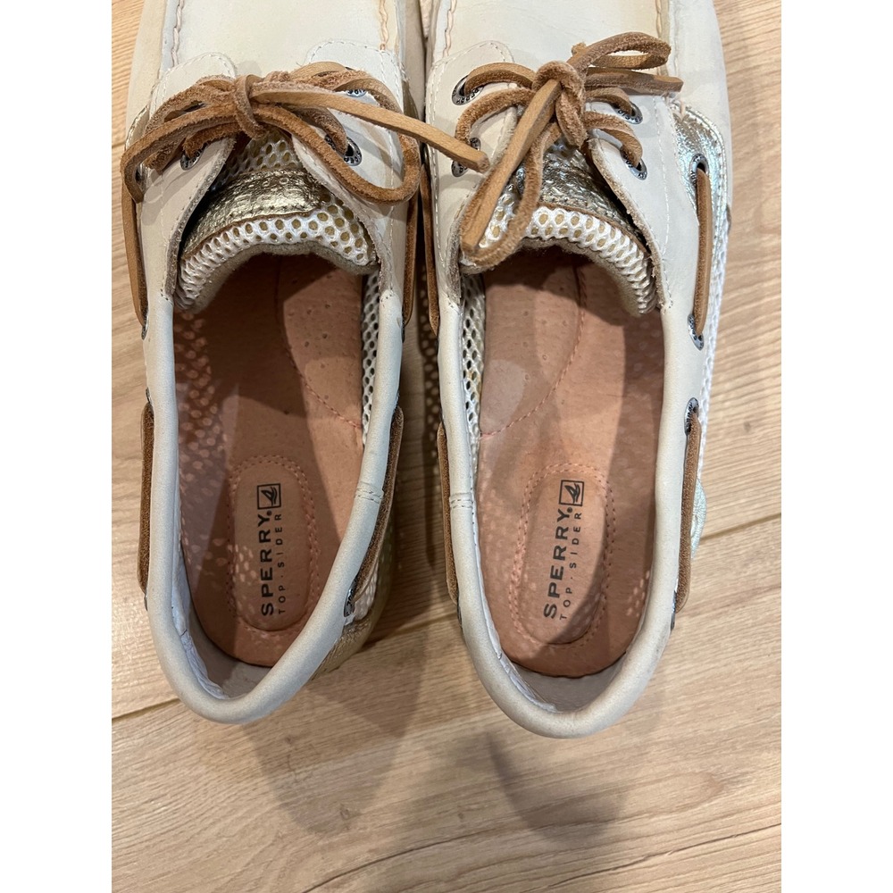 Sperry Top-Sider Angfish Boat Shoes 10 Cream Gold Leather Mesh Loafers Womens - Picture 2 of 9